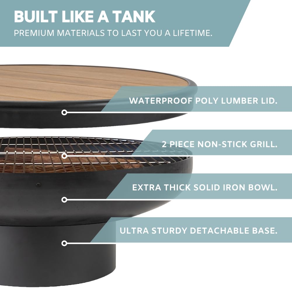 32 Inch Round Wood Burning Fire Pit Table with Grill P294525