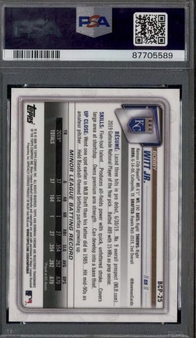 2020 Bowman Chrome Prospects Bobby Witt Jr. Refractor Rookie Card PSA 10 Z30876