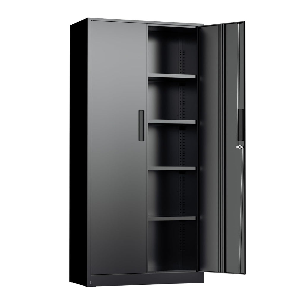 Black 72" Locking Steel Storage Cabinet with 4 Adjustable Shelves K35353