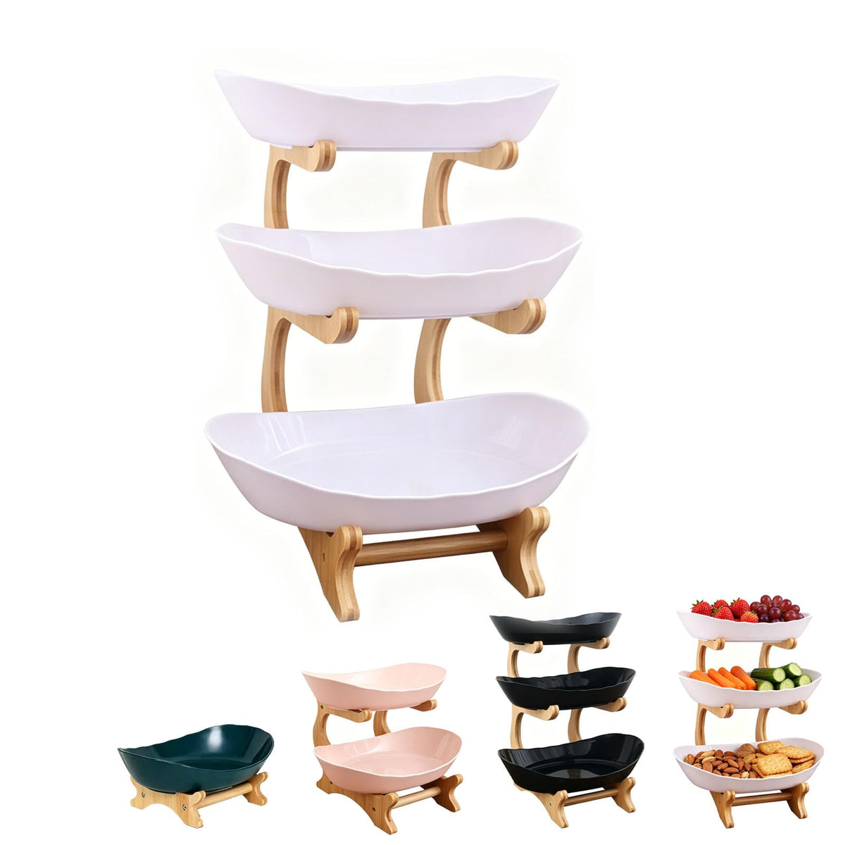 3 Tier Oval Fruit Basket with Bamboo Stand W120439