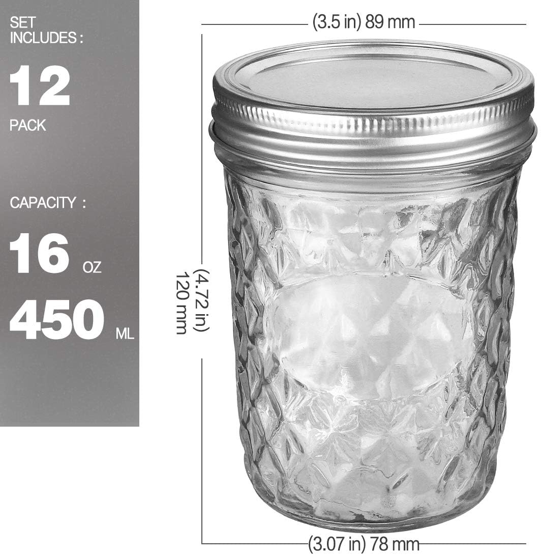 12 Packs 16oz Wide Mouth Mason Jars with Lids and Bands R13941