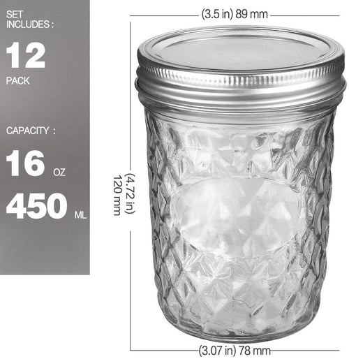 12 Packs 16oz Wide Mouth Mason Jars with Lids and Bands R13941