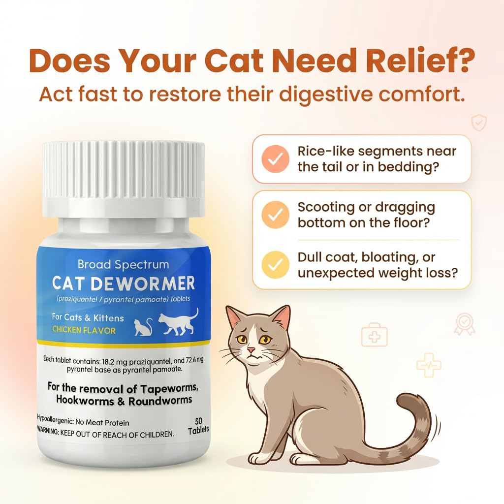 Broad Spectrum Cat Dewormer Tablet 50 Tablets B2487
