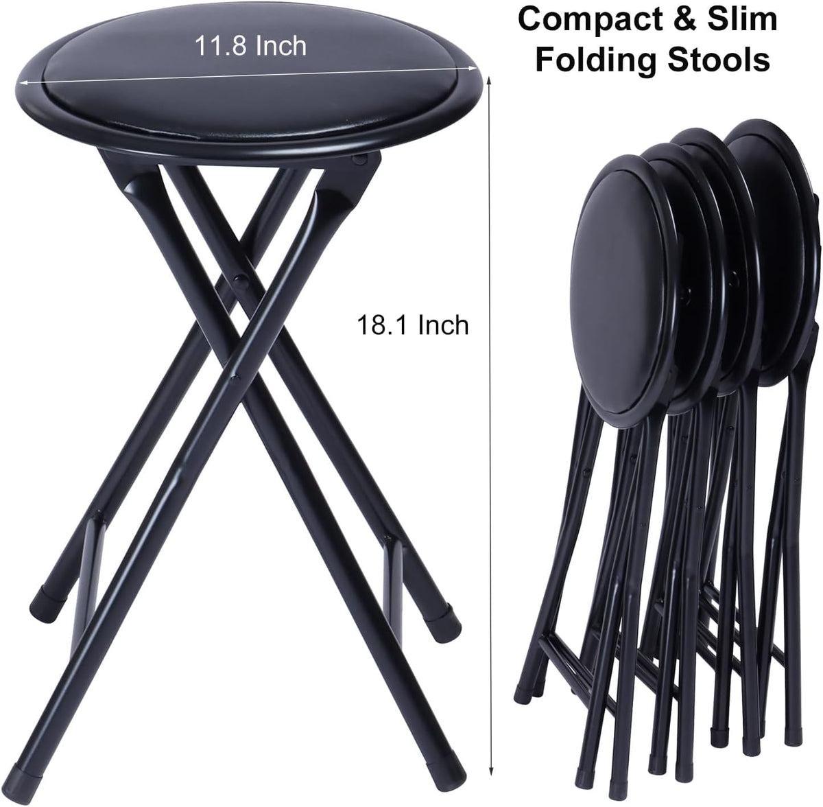 Portable Folding Stools Set of 8, 18-Inch Padded Black C528