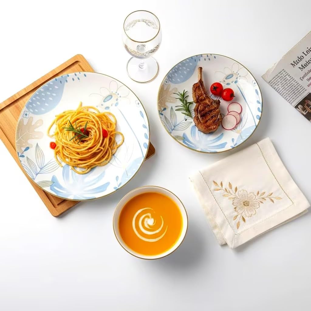 12-Piece Blue Floral Ceramic Dinnerware Set O35539