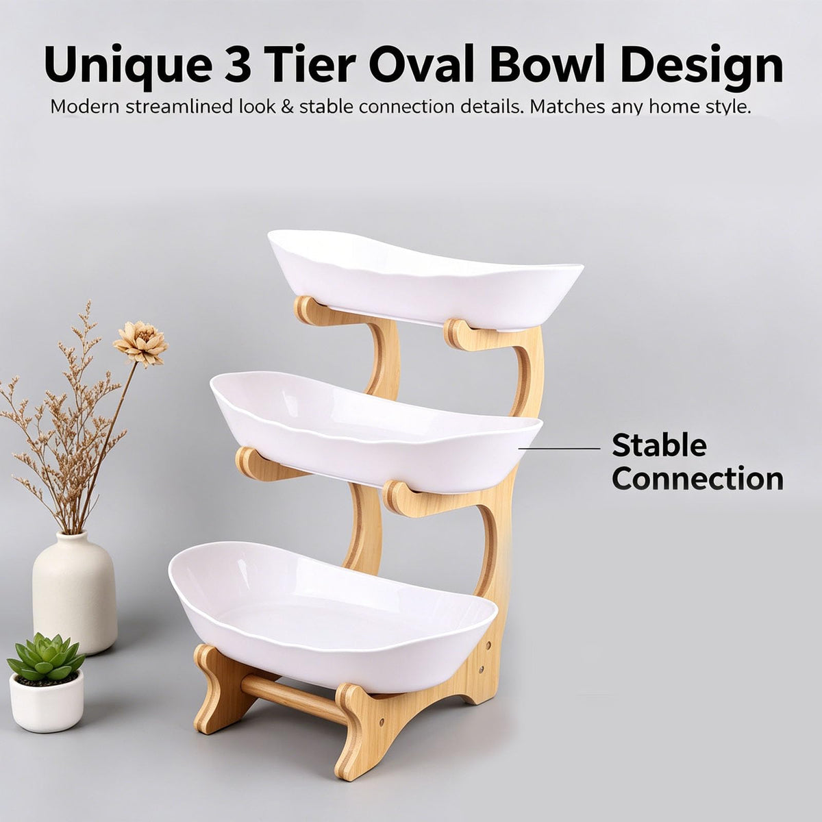 3 Tier Oval Fruit Basket with Bamboo Stand W120439