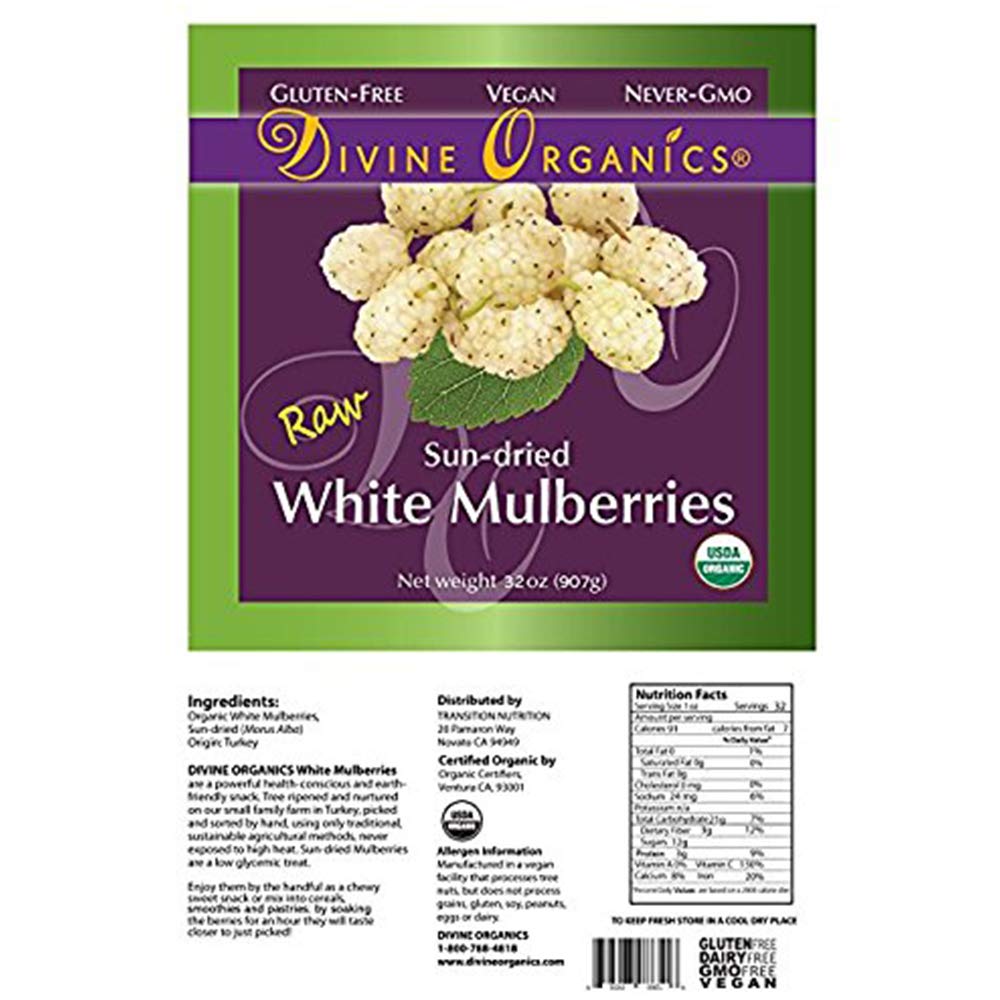 32oz Raw Organic White Sun Dried Mulberries B4158