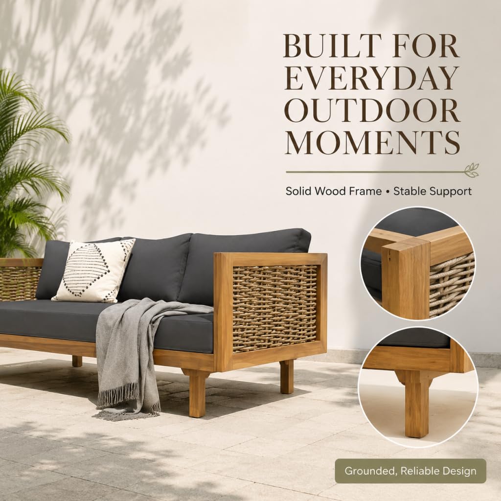 Acacia Wood 3-Seater Patio Sofa with Cushions R625360