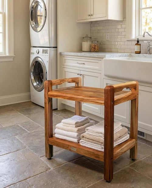 20" Teak Shower Bench with Arms & Storage Shelf C9954