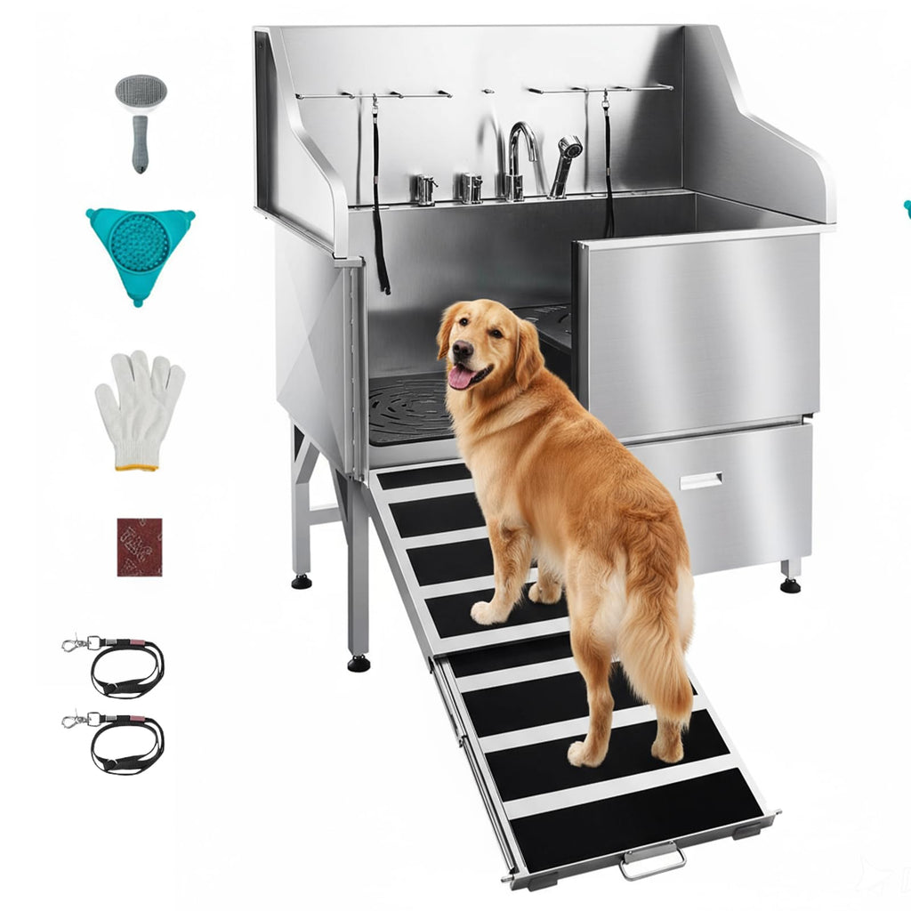 50 Inch 304 Stainless Steel Dog Bath Tub with Ramp X6856