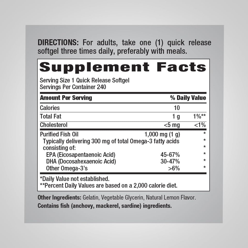 Fish Oil 1000mg 240 Softgels Omega-3 C24283