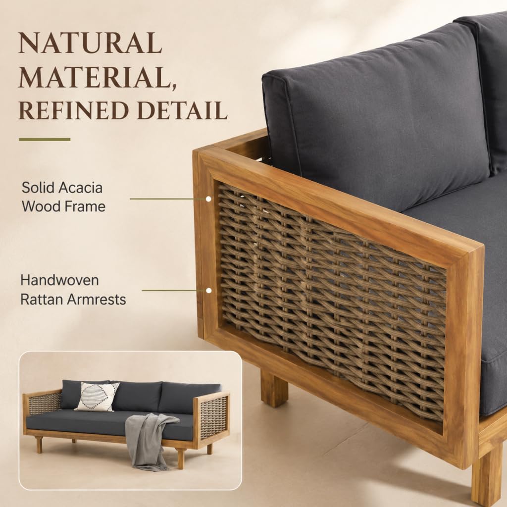 Acacia Wood 3-Seater Patio Sofa with Cushions R625360