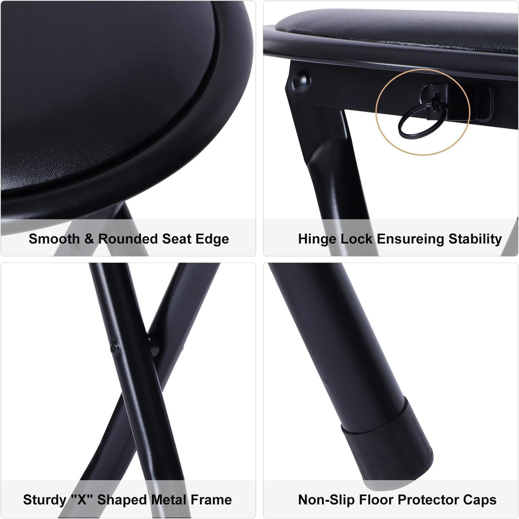 Portable Folding Stools Set of 8, 18-Inch Padded Black C528