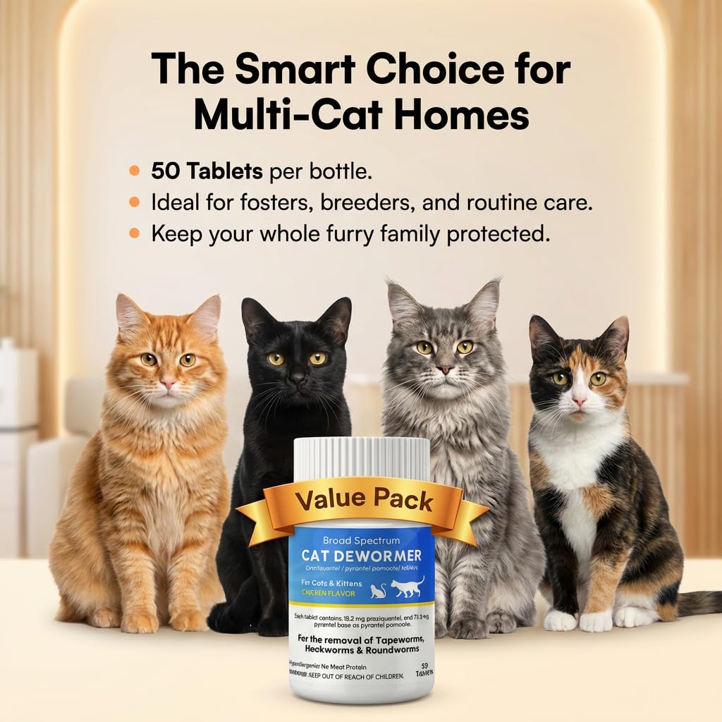 Broad Spectrum Cat Dewormer Tablet 50 Tablets B2487