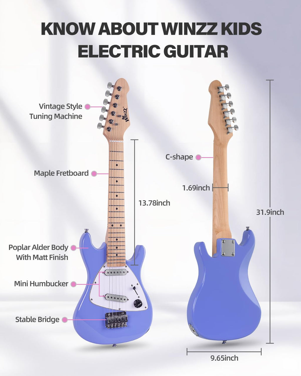 30 Inch 1/4 Size Purple Electric Guitar Kit with Amp S242175