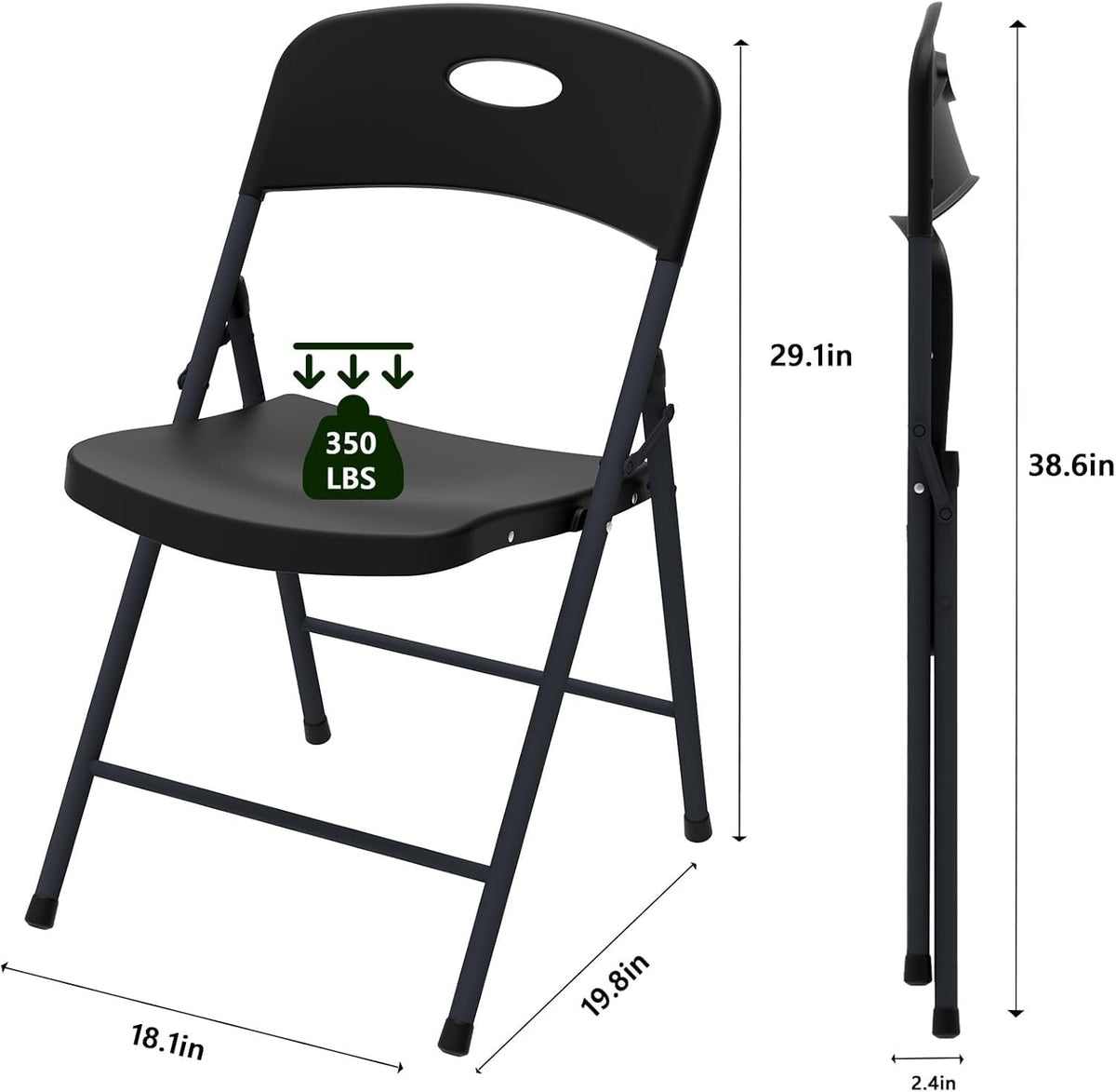 Black 10 Pack Plastic Folding Chair with Steel Frame E7634