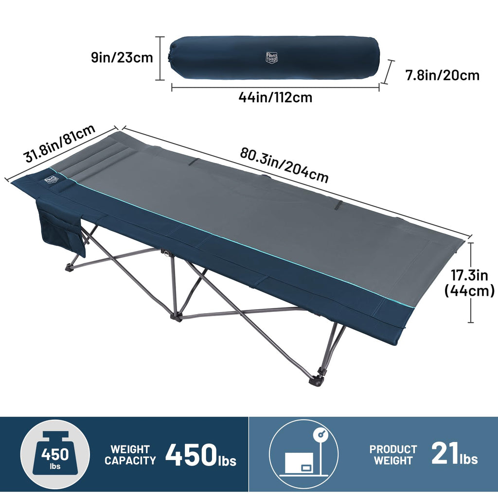 31.8" Extra Wide Heavy Duty Camping Cot with Carry Bag, Blue, 2 Pack P634006