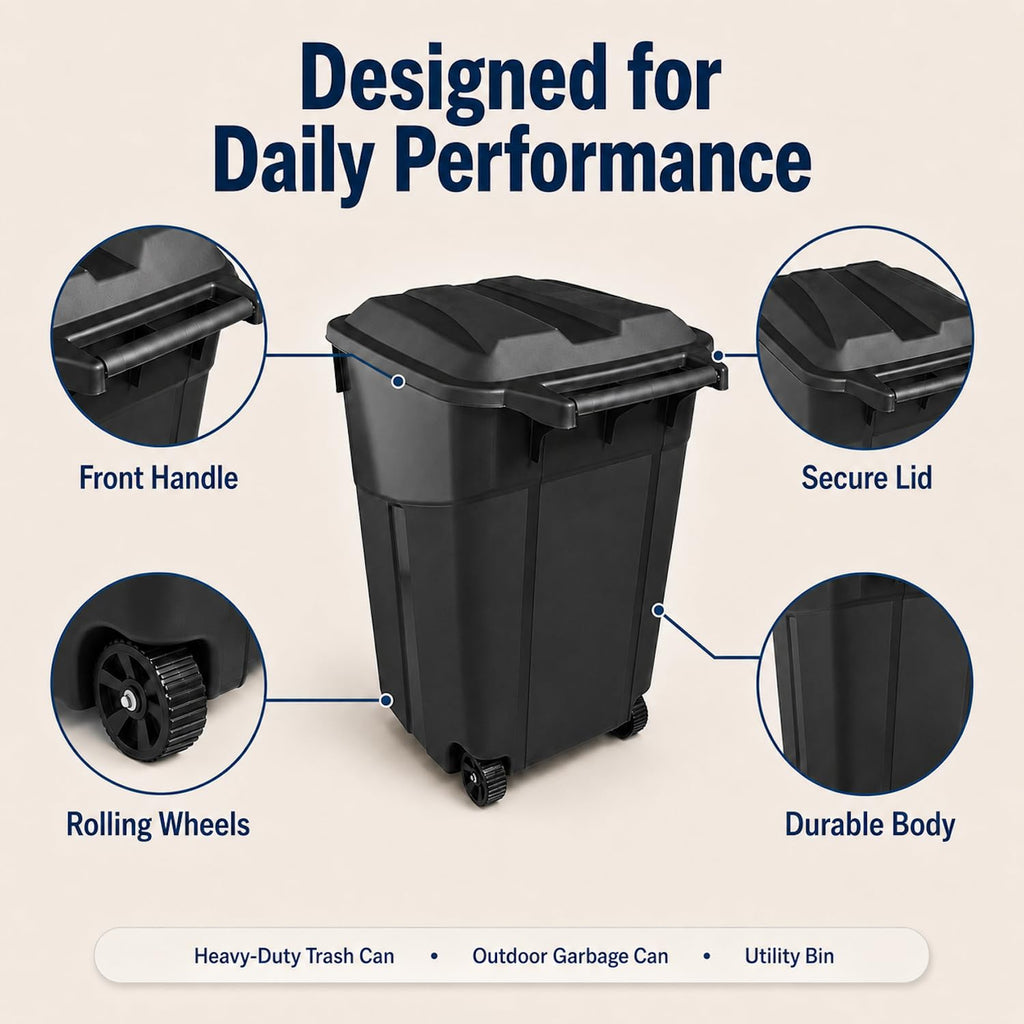 45 Gallon Wheeled Outdoor Trash Can with Lid H8324