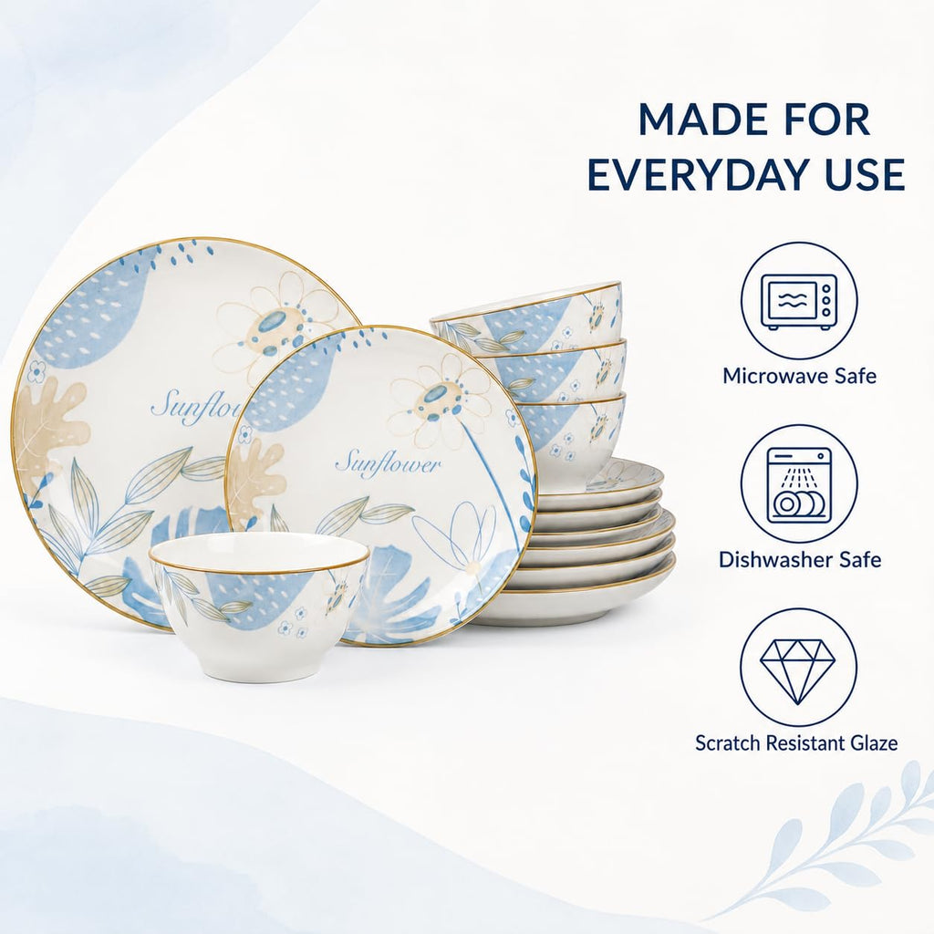 12-Piece Blue Floral Ceramic Dinnerware Set O35539
