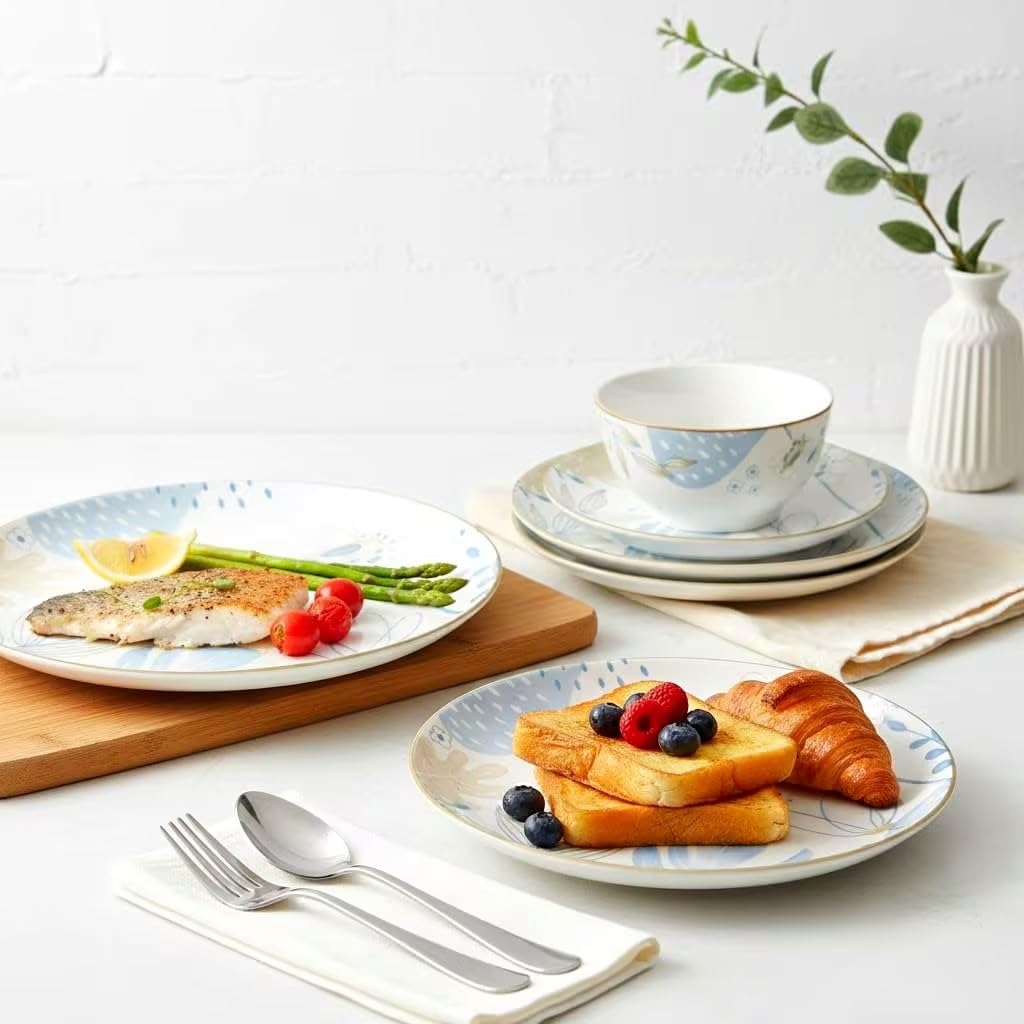 12-Piece Blue Floral Ceramic Dinnerware Set O35539