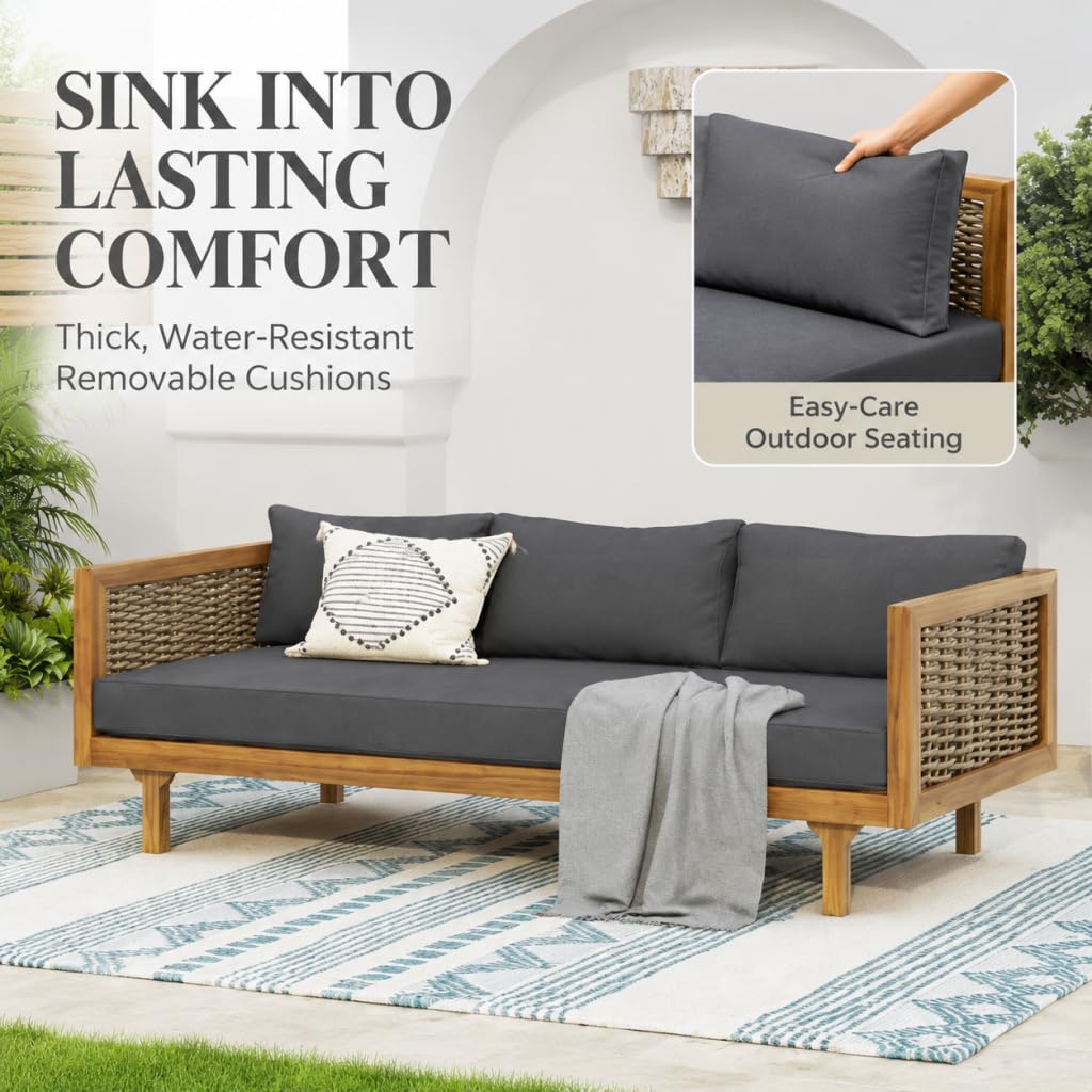 Acacia Wood 3-Seater Patio Sofa with Cushions R625360