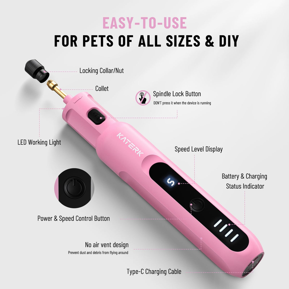 5 Speed Quiet Electric Dog Nail Grinder B68327