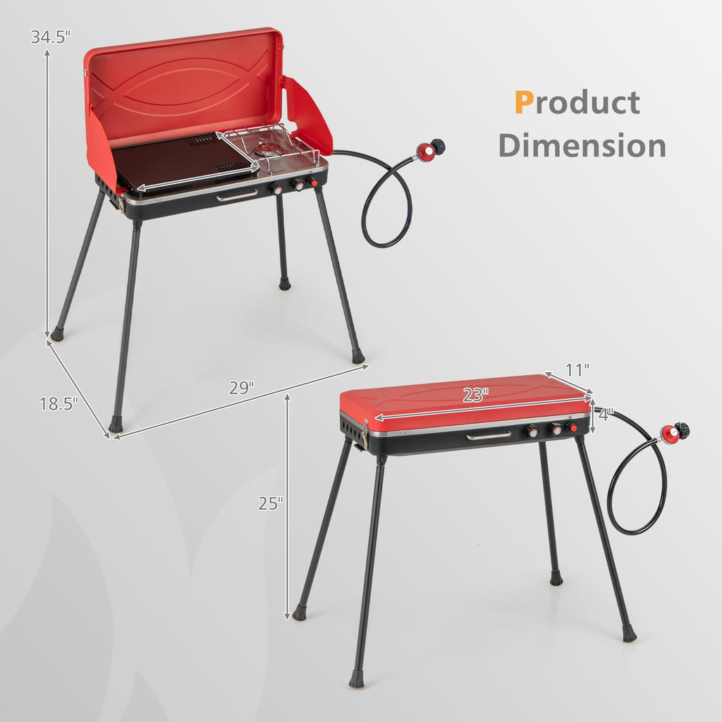2-Burner Propane Camping Stove with Detachable Legs F6452