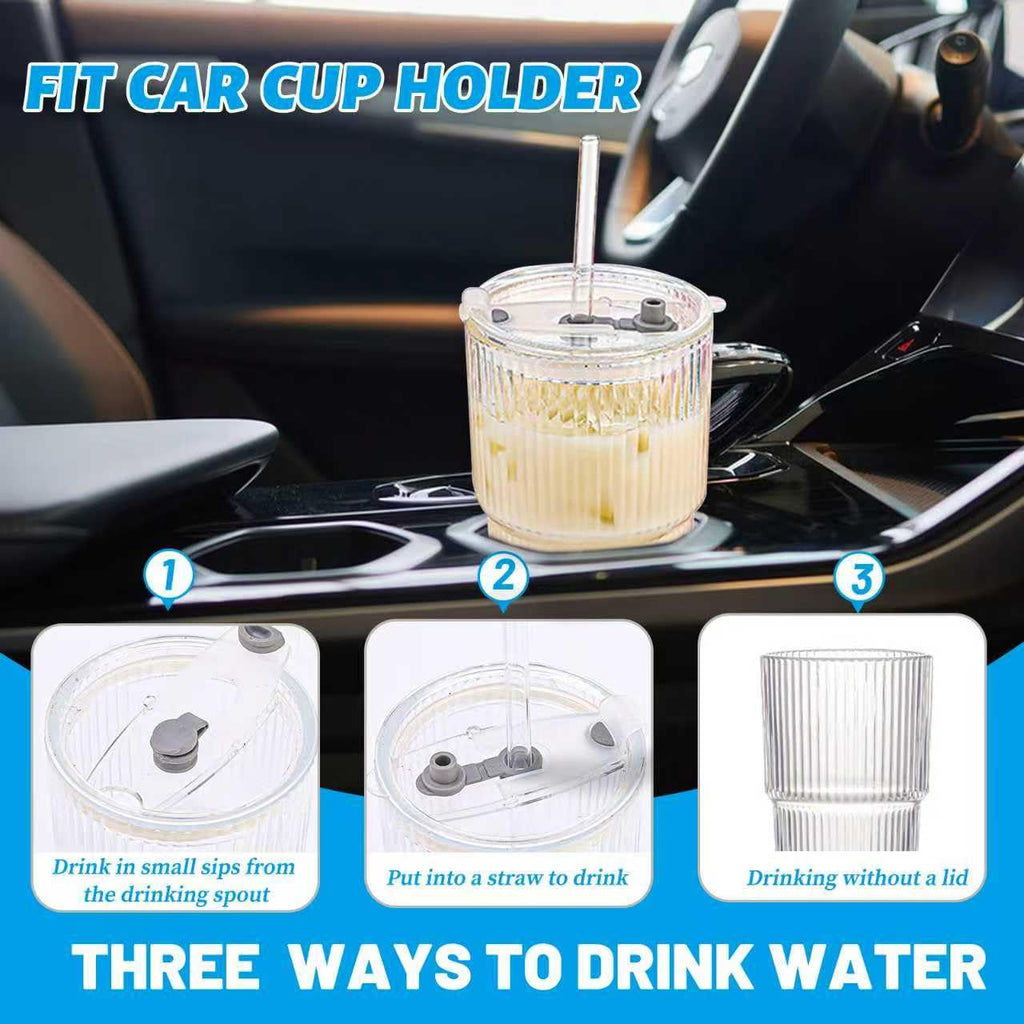 20 oz Clear Ribbed Glass Tumbler with Lid and Straw K2428