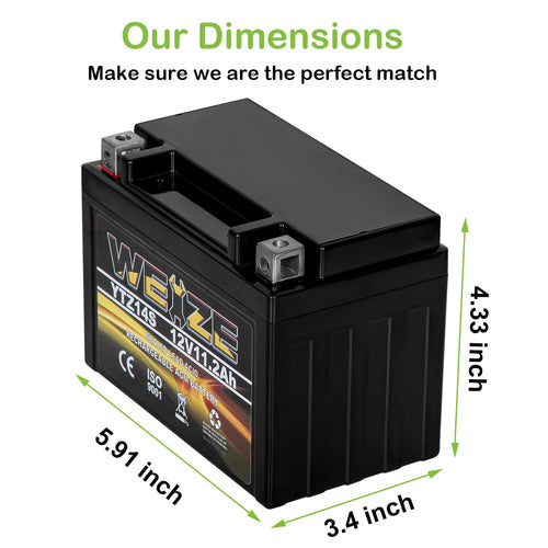 12V 11.2AH 230CCA Maintenance Free Sealed AGM Motorcycle Battery A569