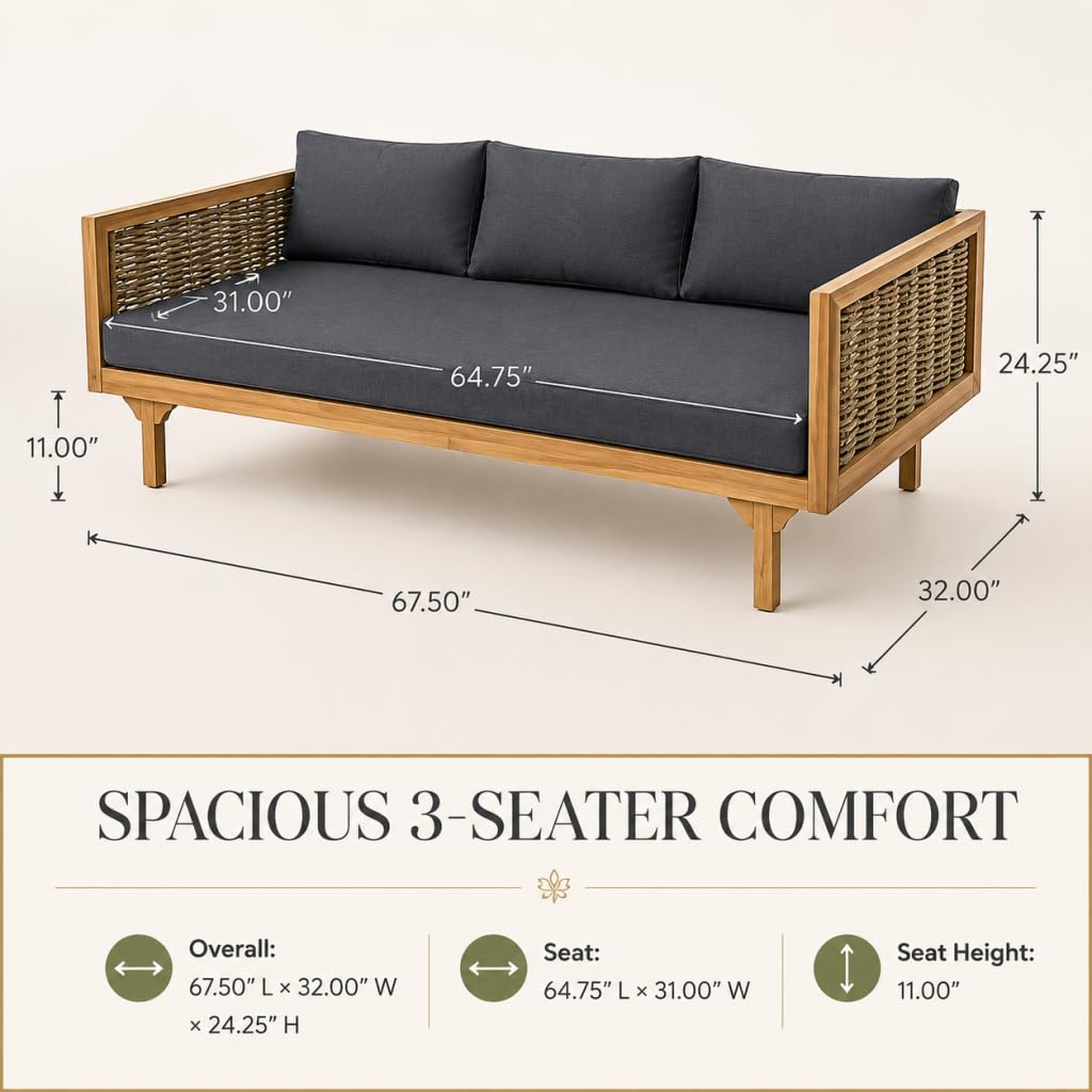 Acacia Wood 3-Seater Patio Sofa with Cushions R625360