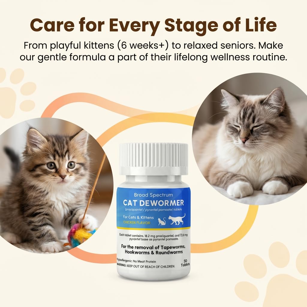 Broad Spectrum Cat Dewormer Tablet 50 Tablets B2487