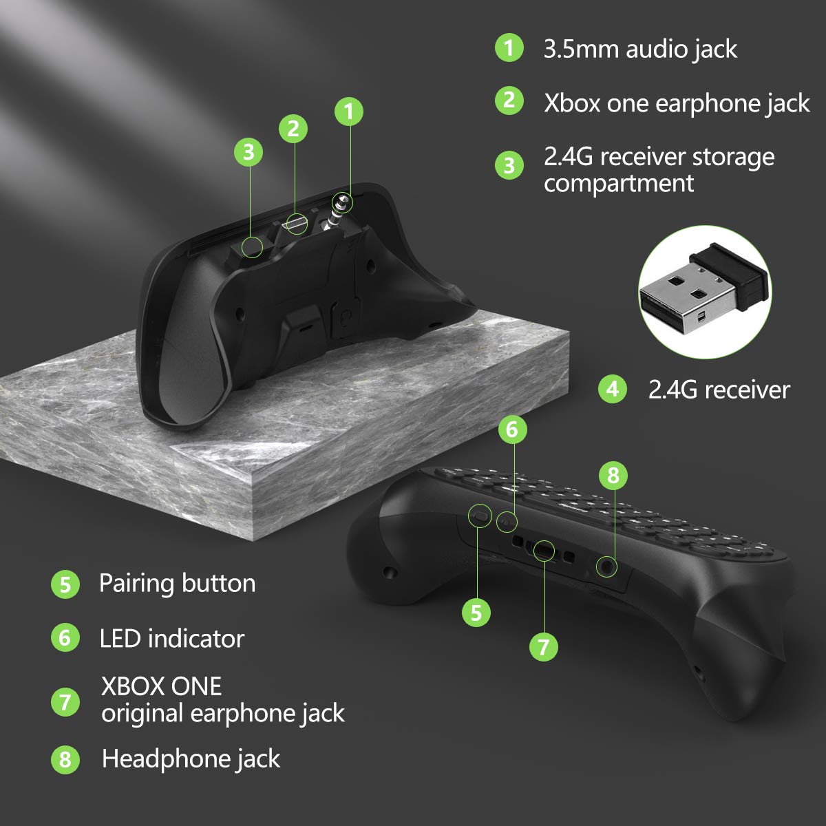 Green Backlight Keyboard for Xbox Gaming Controller Y326