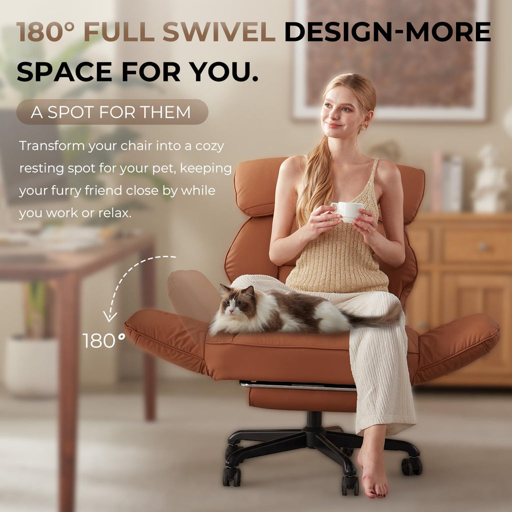 Brown Cross Legged Office Chair with Footrest and Metal Base E54111