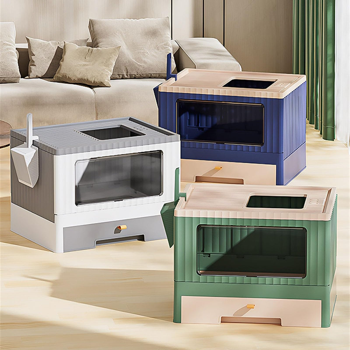 Foldable Cat Litter Box with Lid Y349445