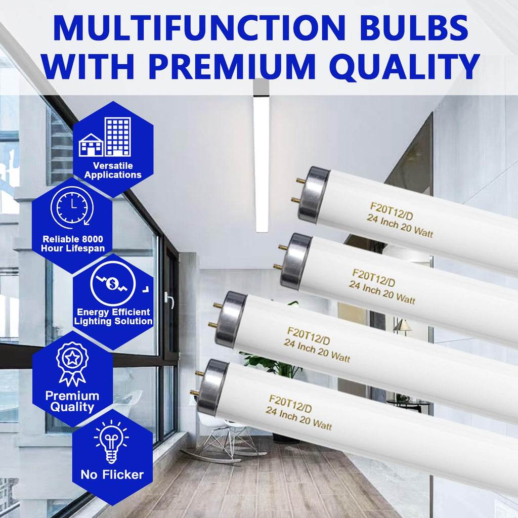 20 Watt T12 Fluorescent Tube Light Bulb Daylight 4 Count W1430