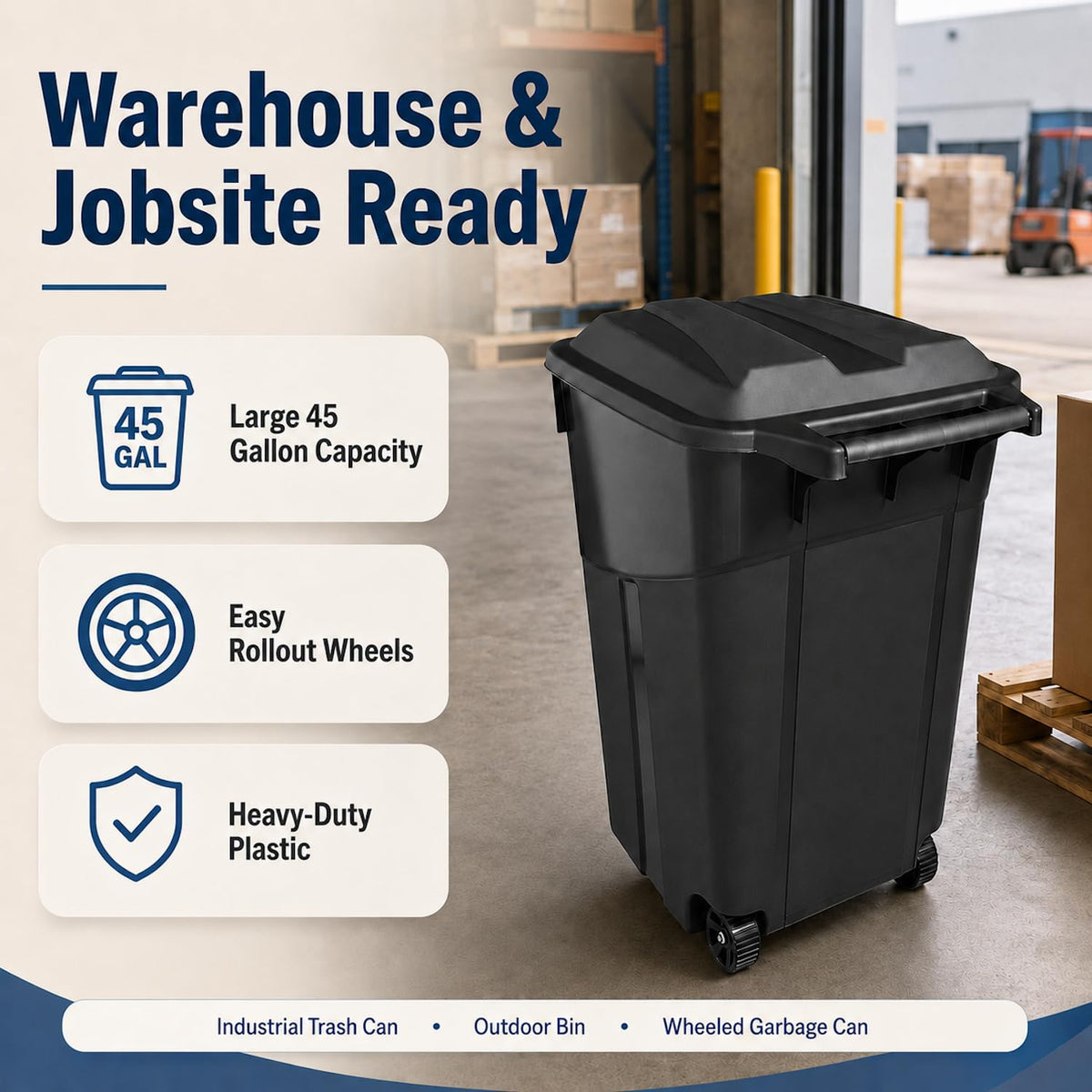 45 Gallon Wheeled Outdoor Trash Can with Lid H8324