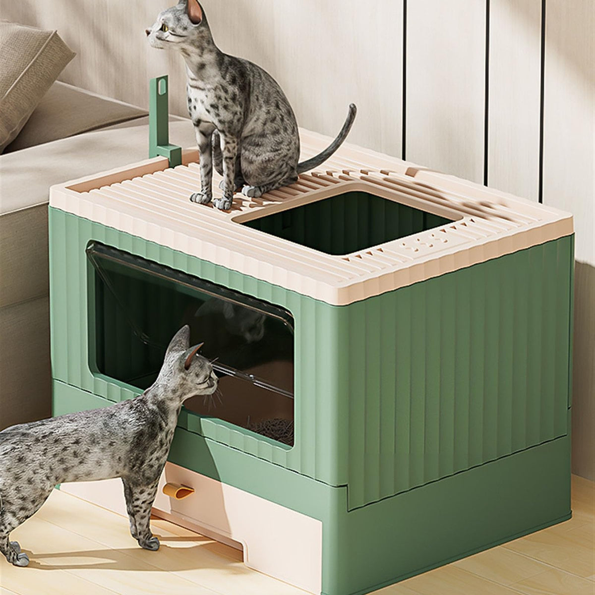 Foldable Cat Litter Box with Lid Y349445