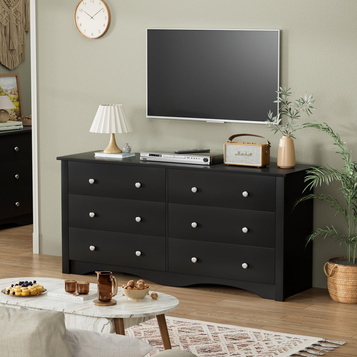Black 6 Drawer Dresser F64804
