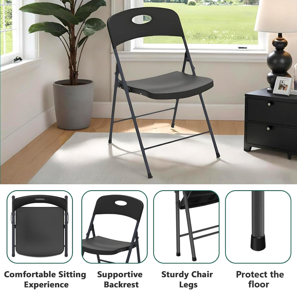 Black 10 Pack Plastic Folding Chair with Steel Frame E7634