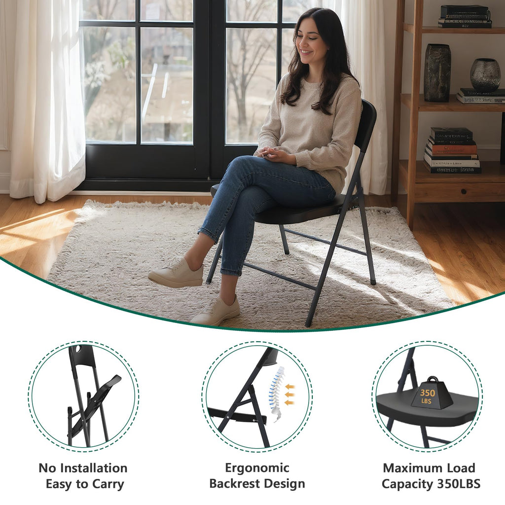 Black 10 Pack Plastic Folding Chair with Steel Frame E7634
