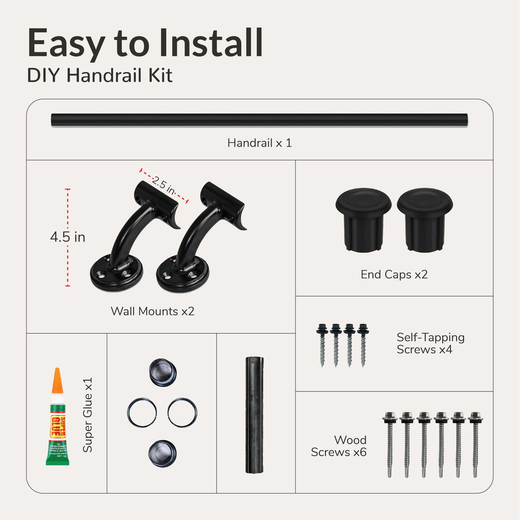 6FT Black Aluminum Stair Handrail Kit E143122