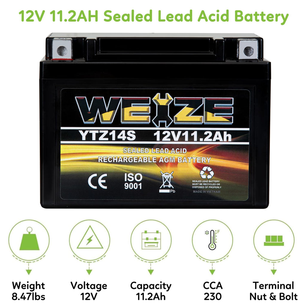 12V 11.2AH 230CCA Maintenance Free Sealed AGM Motorcycle Battery A569