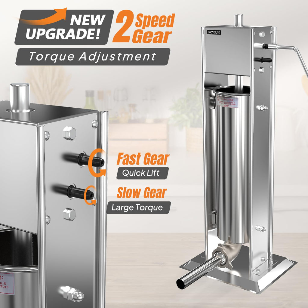 15LBS/7L Two Speed Stainless Steel Vertical Sausage Stuffer O8303