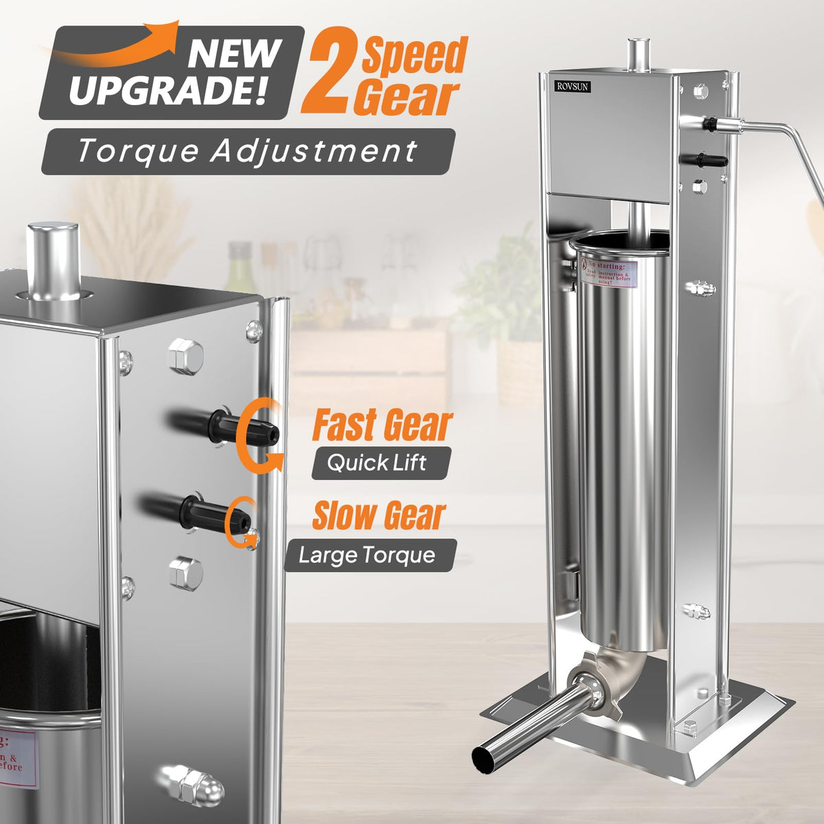 15LBS/7L Two Speed Stainless Steel Vertical Sausage Stuffer O8303
