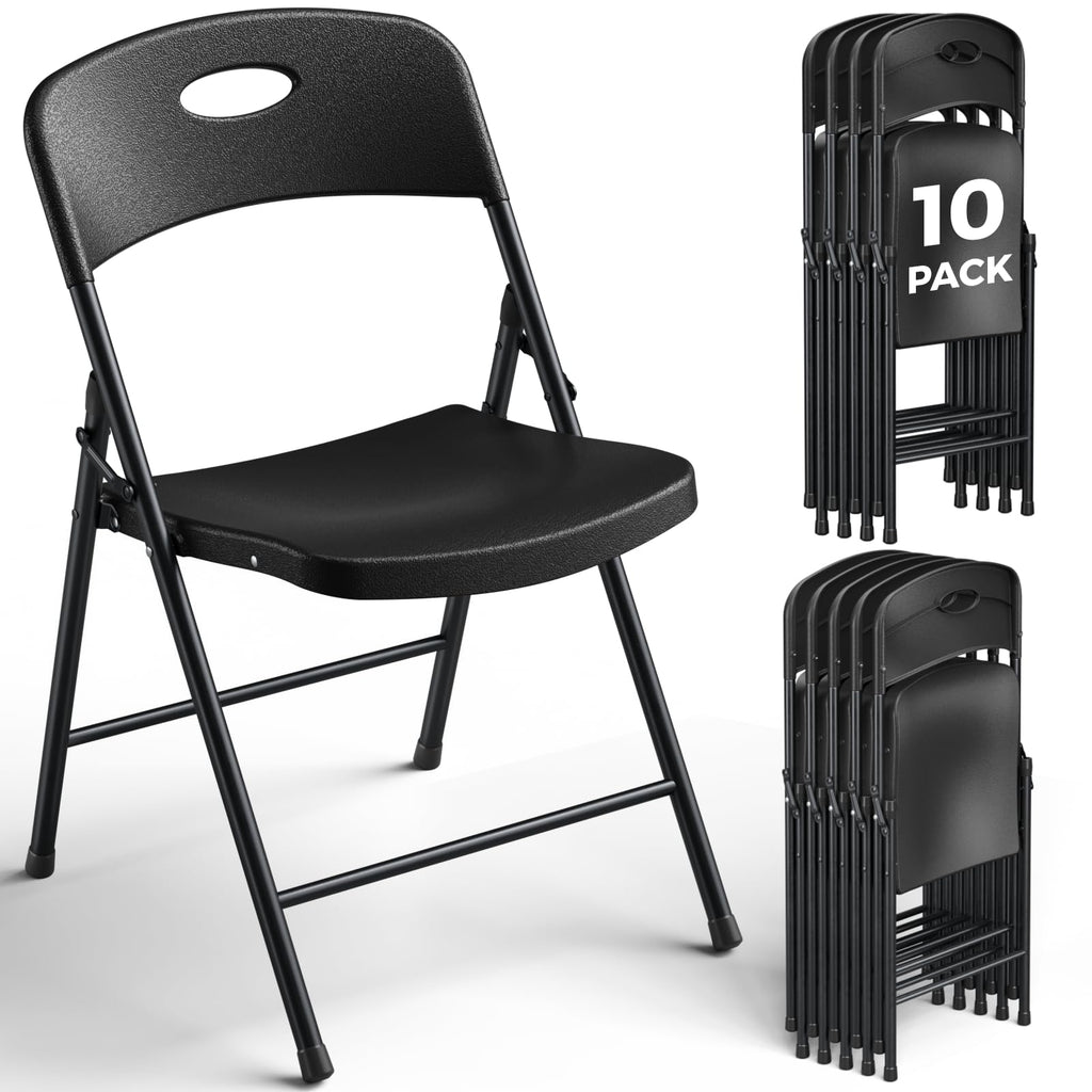 Black 10 Pack Plastic Folding Chair with Steel Frame E7634