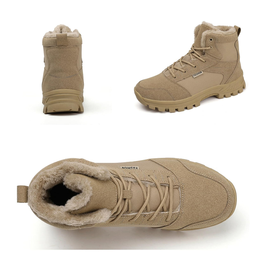 Mid Top Fur Lined Suede Leather Waterproof Military Tactical Boots K4638