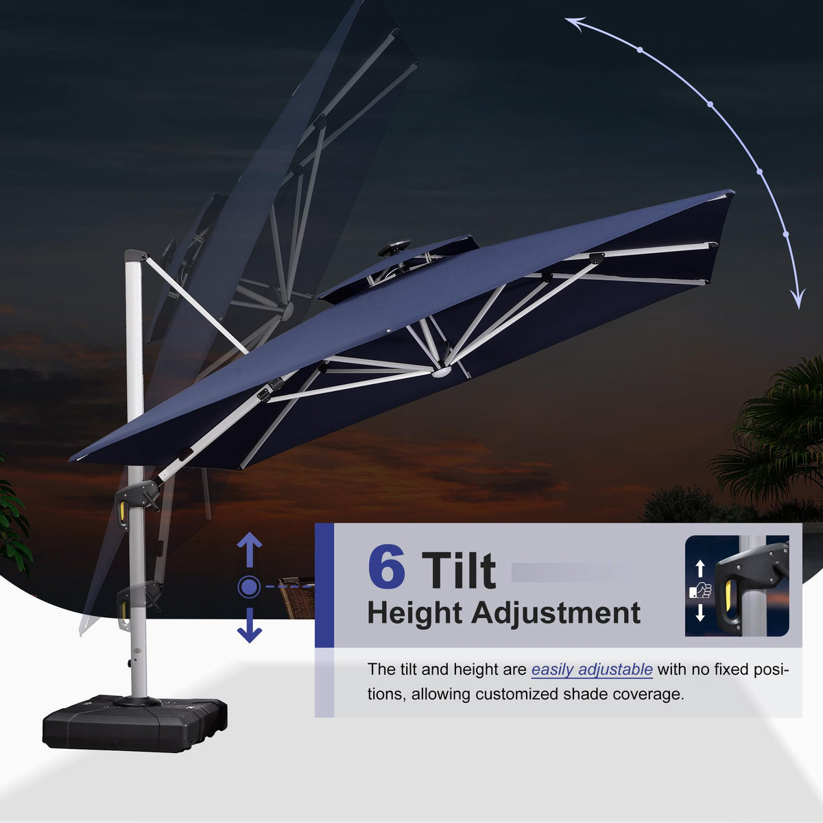 12'X12' Double Top Solar LED Light Patio Umbrella F31298
