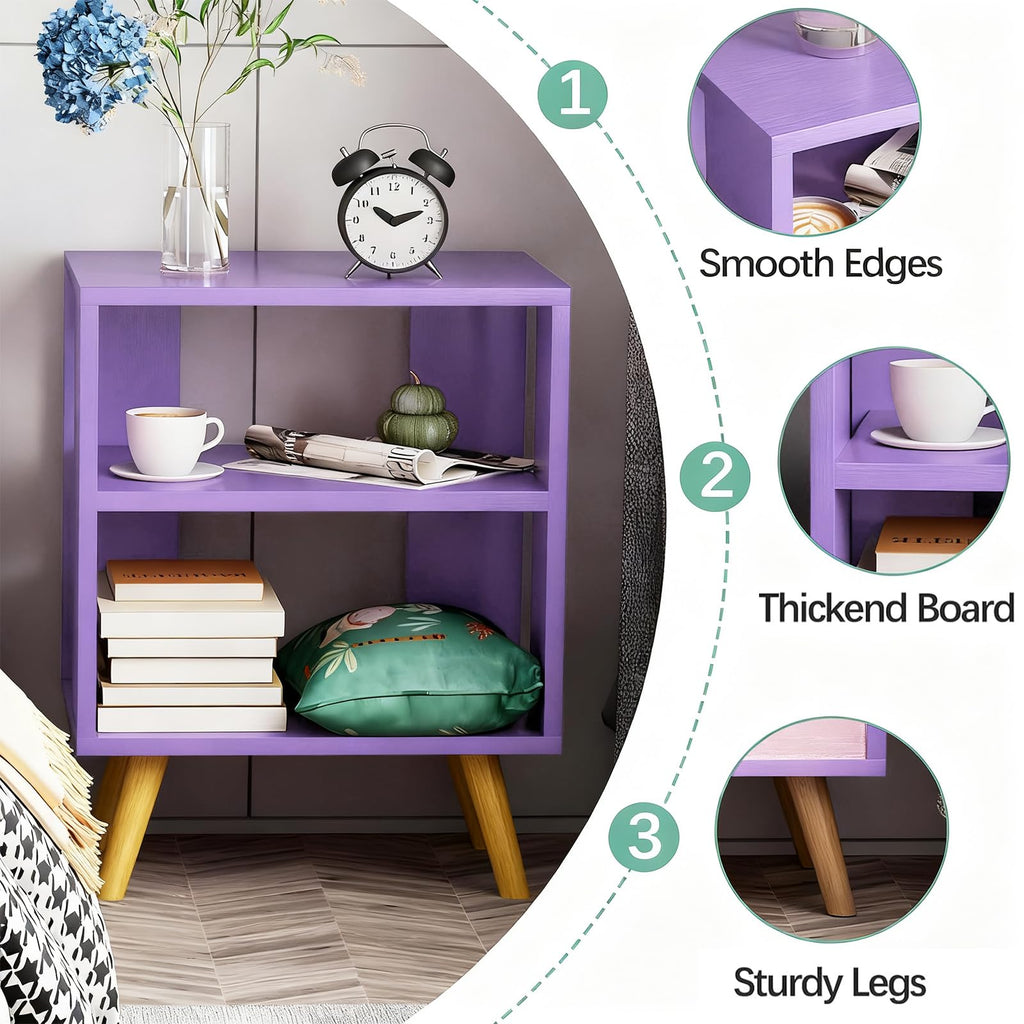 Purple 2-Tier Wooden Nightstand V4571