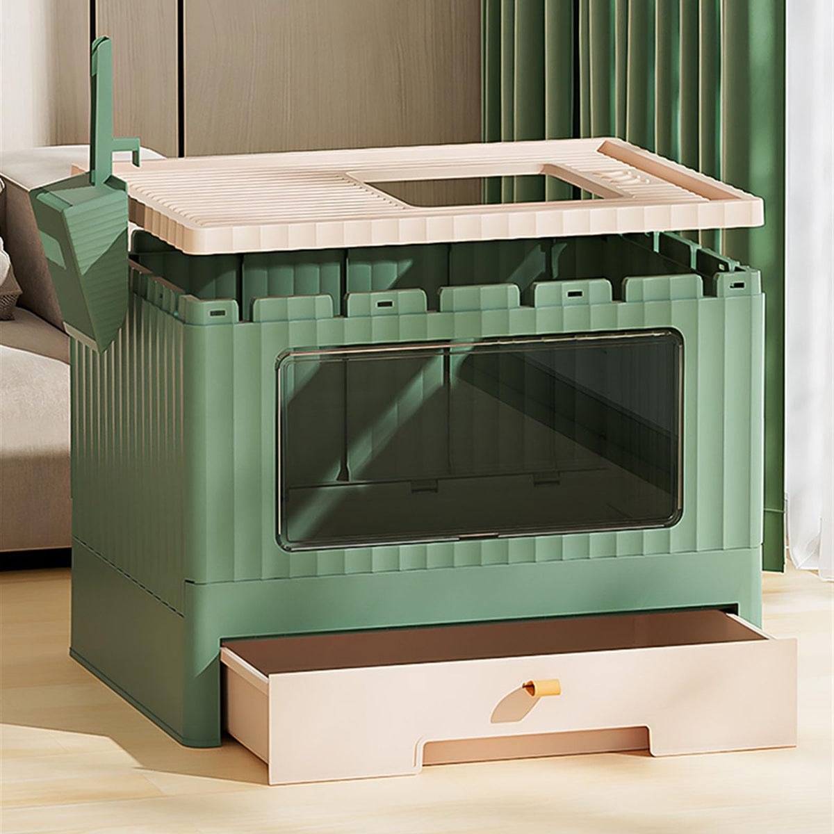 Foldable Cat Litter Box with Lid Y349445