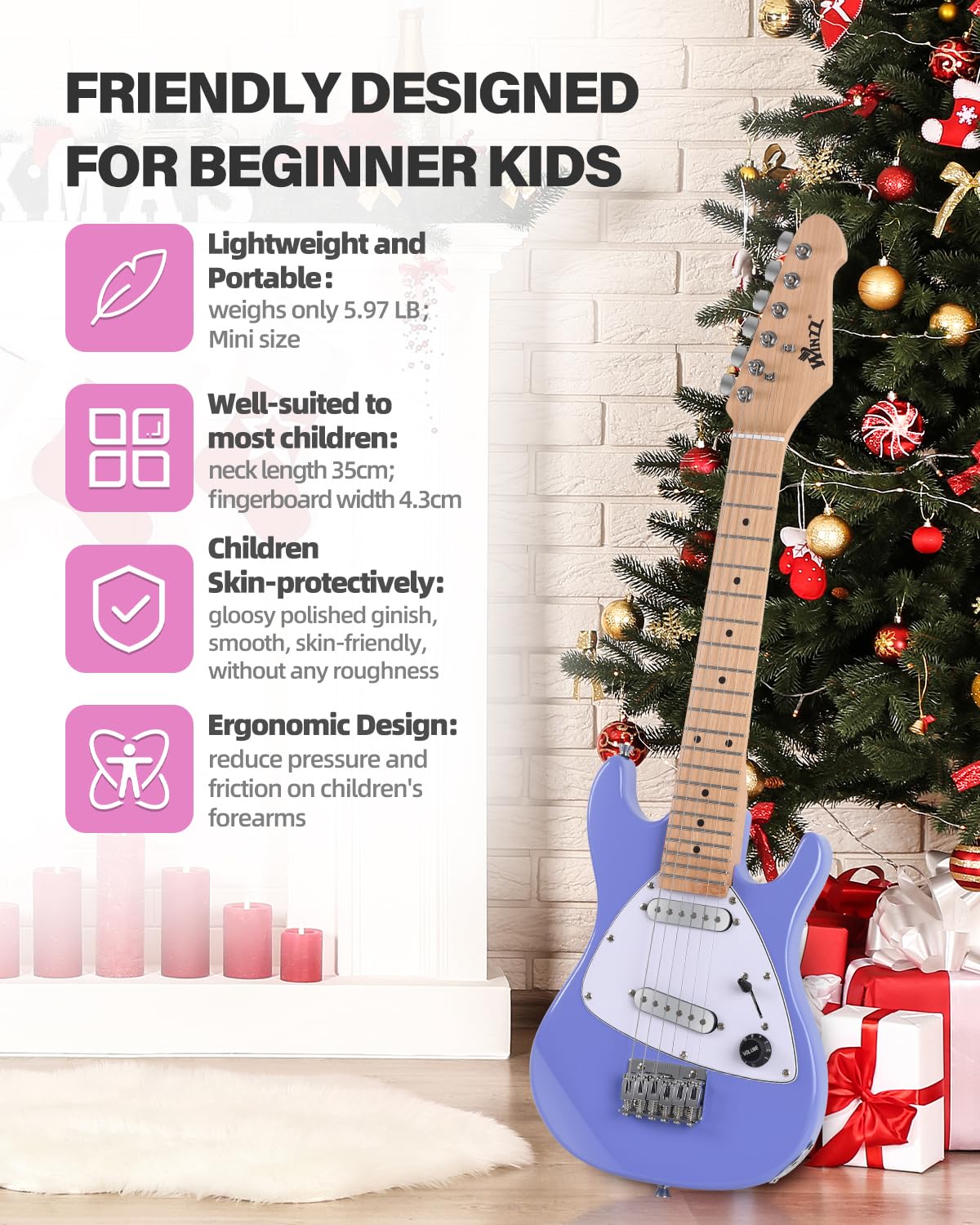 30 Inch 1/4 Size Purple Electric Guitar Kit with Amp S242175
